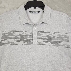 Travis Mathew Men's Medium Short Sleeve Golf Polo Gray Heather Camo Print Casual